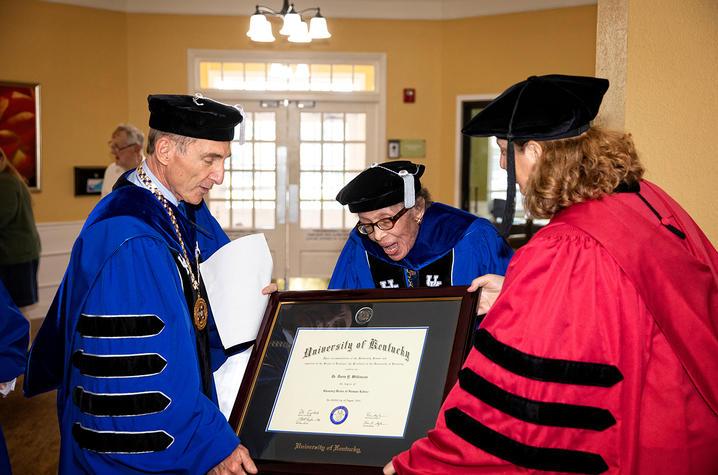 Doris Wilkinson receiving Honorary Doctorate of Letters