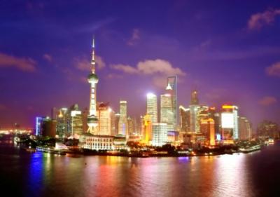 Shanghai's skyline at night.
