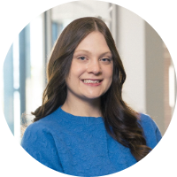 Johanna Miller in a blue shirt